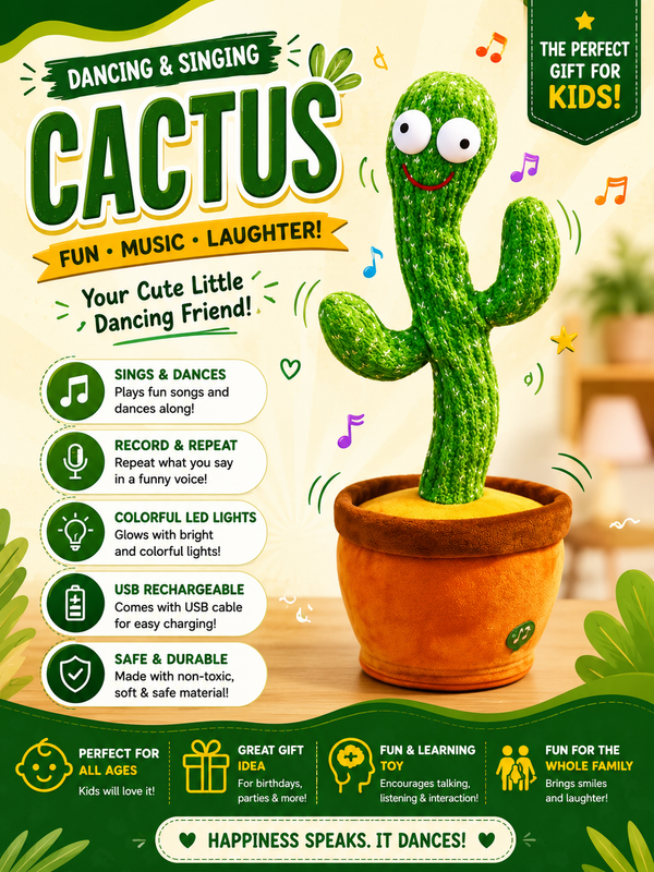 Dancing & SingingTalking Cactus – Interactive Singing & Dancing Tree Cactus for Kids & Gift