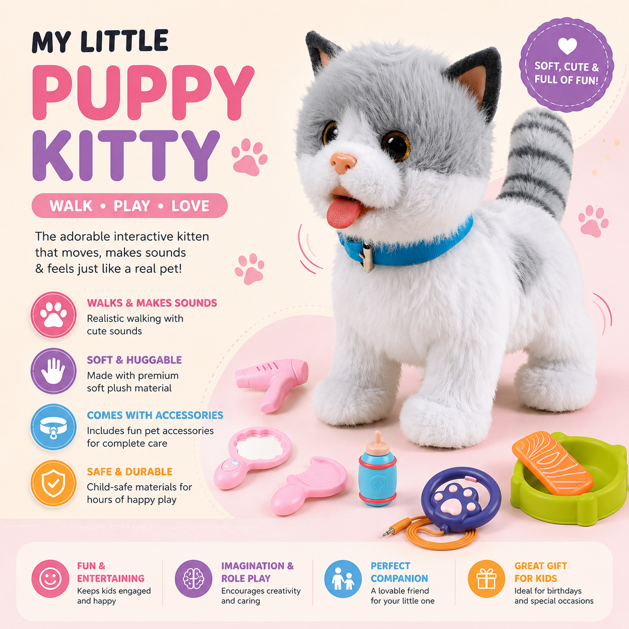 RC & Sensor Electric Soft Cat With Cute Activities -