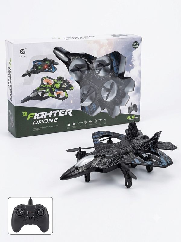 RC Fighter Drone Jet – 2.4GHz Remote Control Quadcopter with 6-Axis Gyro & LED Lights