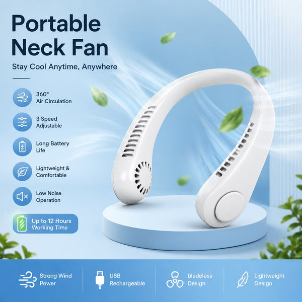 Bladeless Portable Neck Fan – USB Rechargeable Personal Cooler
