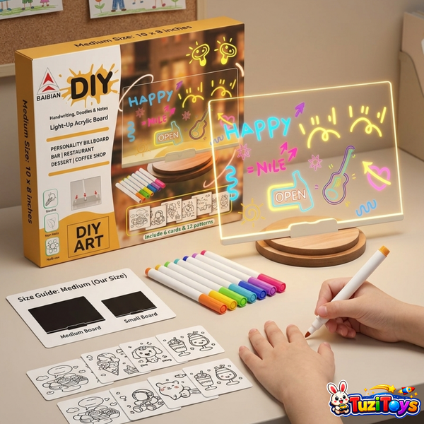 Kids DIY LED Acrylic Drawing Board – Light-Up Writing & Doodle Board with Neon Markers