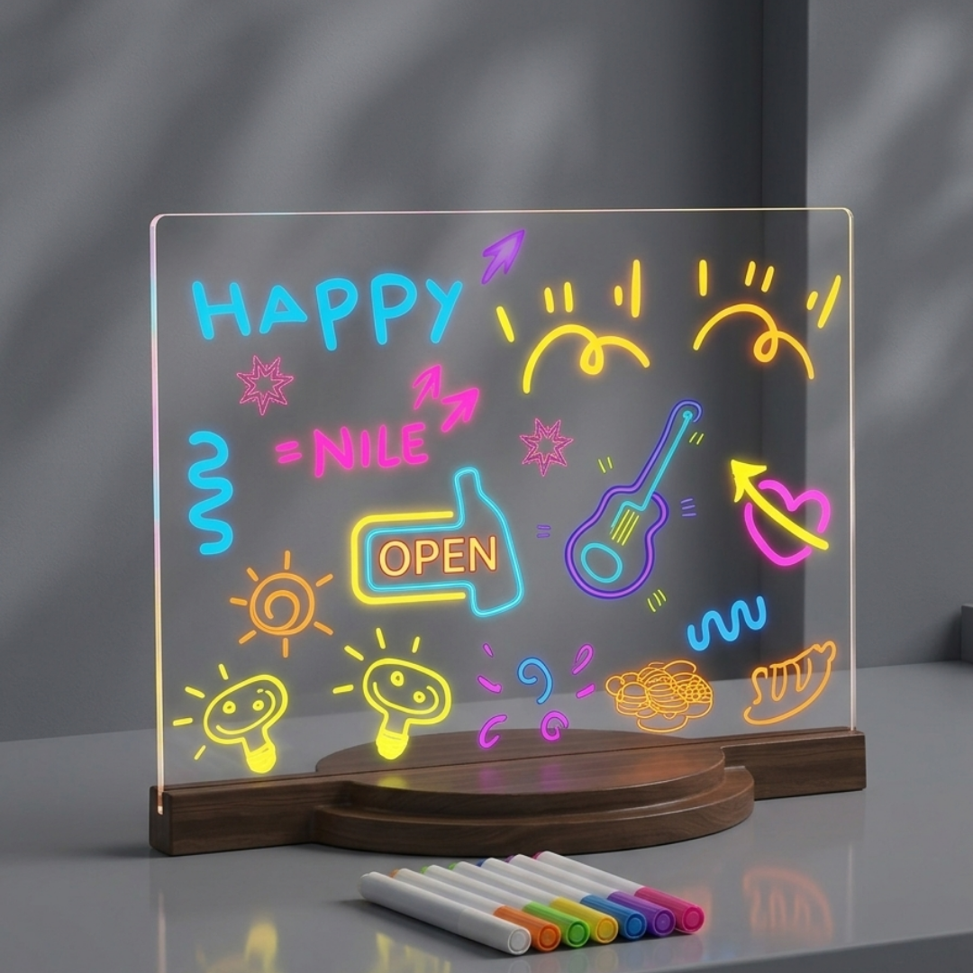Kids DIY LED Acrylic Drawing Board – Light-Up Writing & Doodle Board with Neon Markers