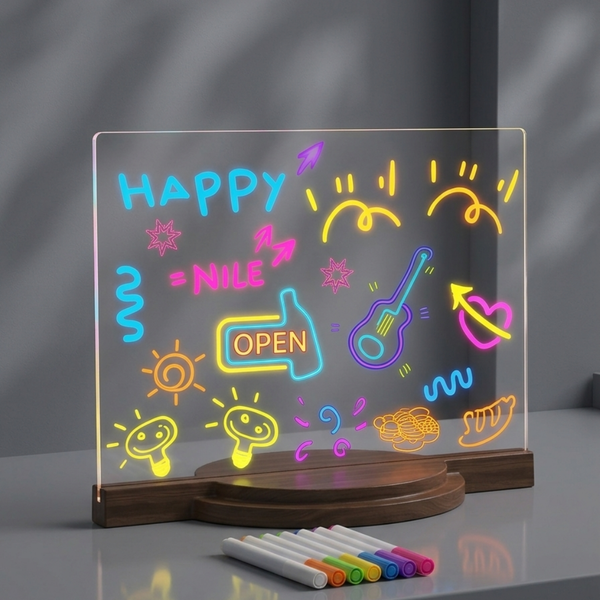 Kids DIY LED Acrylic Drawing Board – Light-Up Writing & Doodle Board with Neon Markers