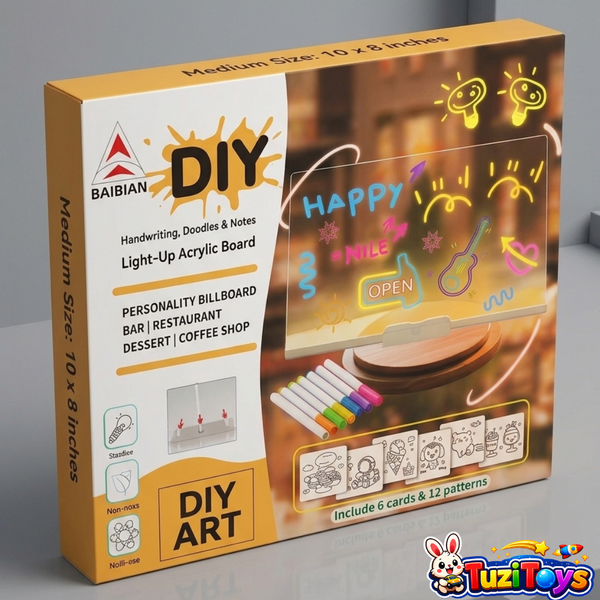 Kids DIY LED Acrylic Drawing Board – Light-Up Writing & Doodle Board with Neon Markers