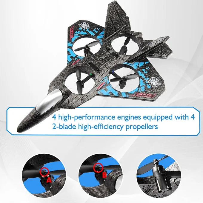 RC Fighter Drone Jet – 2.4GHz Remote Control Quadcopter with 6-Axis Gyro & LED Lights