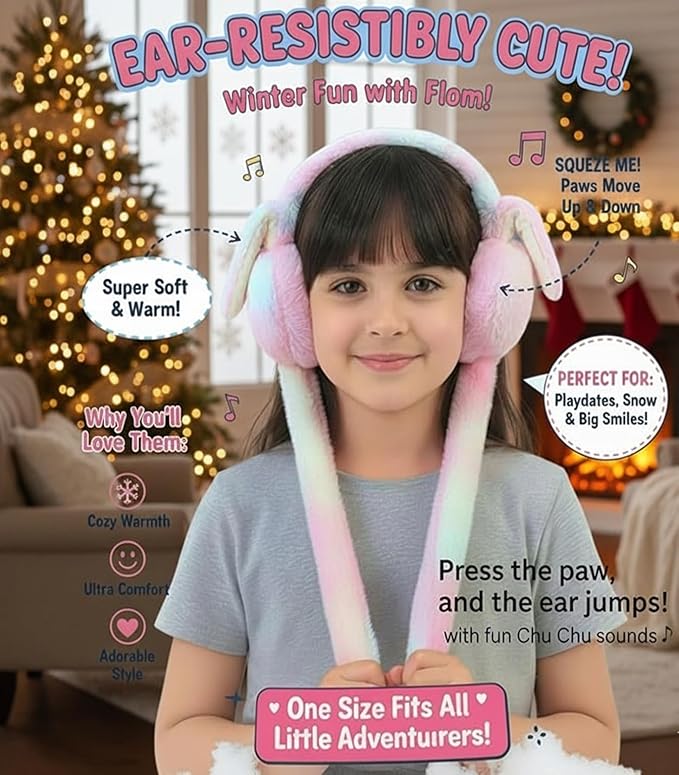Cute Bunny Moving Ear Earmuffs for Kids – Soft & Warm